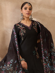 Black Solid Straight Kurta Trousers With Dupatta set
