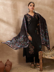 Black Solid Straight Kurta Trousers With Dupatta set
