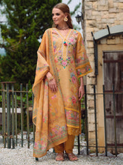 Yellow Embroidered Straight Kurta Trousers With Dupatta set