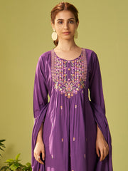 Blue Embroidered Straight Kurta Trousers With Dupatta Set
