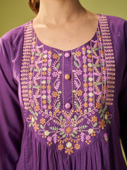 Blue Embroidered Straight Kurta Trousers With Dupatta Set