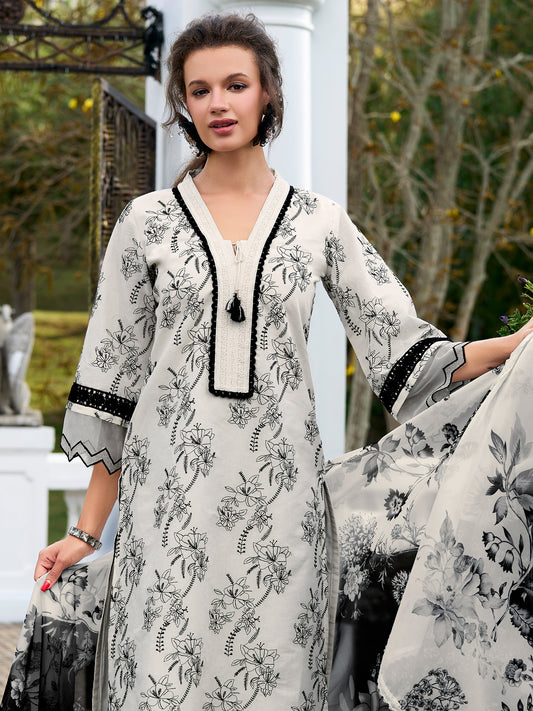 Mauve Printed Straight Kurta Trousers With Dupatta set
