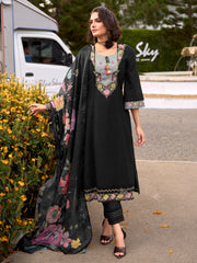 Green Embroidered Straight Kurta Trousers With Dupatta Set