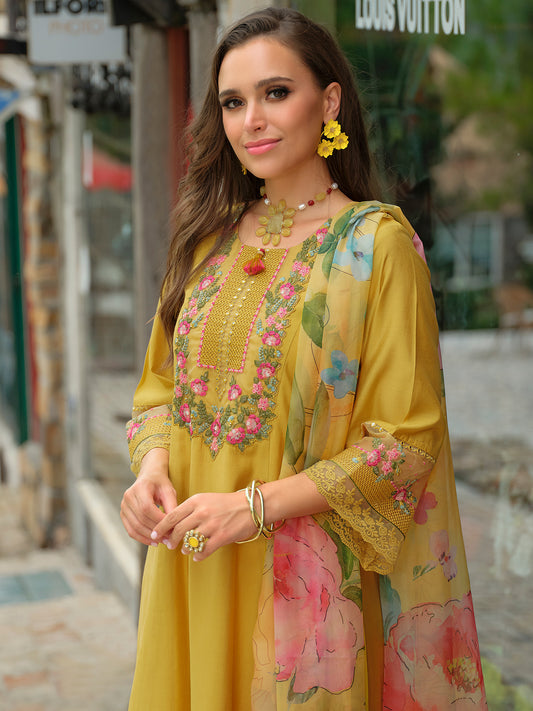 Maroon Embroidered Straight Kurta Trousers With Dupatta Set