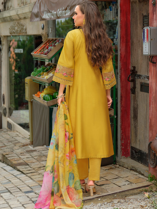 Maroon Embroidered Straight Kurta Trousers With Dupatta Set