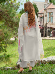 Blue Embroidered A-Line Kurta Trousers With Dupatta Set