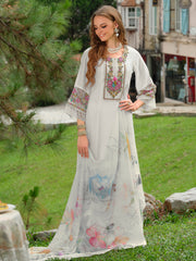Blue Embroidered A-Line Kurta Trousers With Dupatta Set