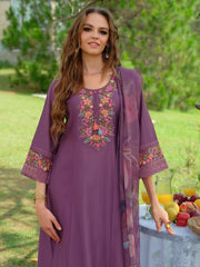 White Embroidered A-Line Kurta Trousers With Dupatta Set
