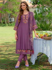 White Embroidered A-Line Kurta Trousers With Dupatta Set