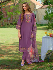 White Embroidered A-Line Kurta Trousers With Dupatta Set