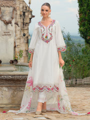 Yellow Embroidered A-Line Kurta Trousers With Dupatta Set