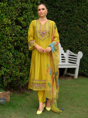 White Embroidered A-Line Kurta Trousers With Dupatta Set