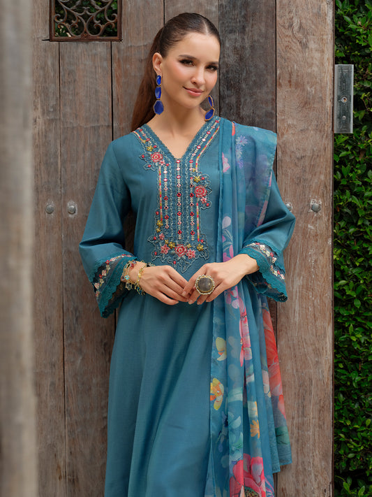 Black Embroidered Anarkali Kurta Trousers With Dupatta Set