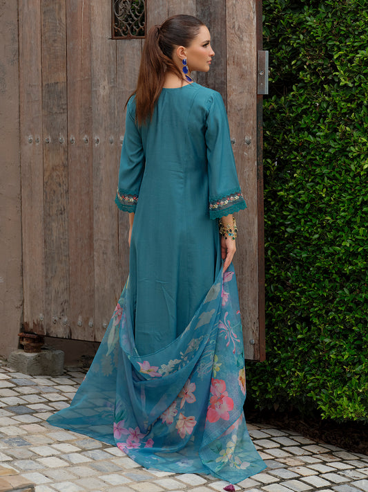 Black Embroidered Anarkali Kurta Trousers With Dupatta Set