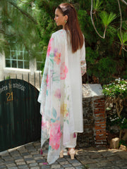 White Embroidered A-Line Kurta Trousers With Dupatta Set