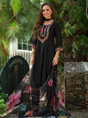 White Embroidered Straight Kurta Trousers With Dupatta Set