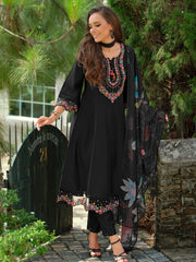 White Embroidered Straight Kurta Trousers With Dupatta Set