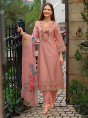 White Embroidered A-Line Kurta Trousers With Dupatta Set