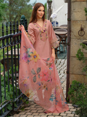 White Embroidered A-Line Kurta Trousers With Dupatta Set