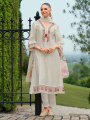Black Embroidered A-Line Kurta Trousers With Dupatta Set
