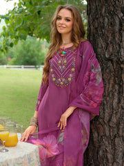 Blue Embroidered A-Line Kurta Trousers With Dupatta Set