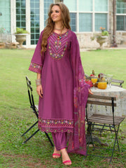 Blue Embroidered A-Line Kurta Trousers With Dupatta Set