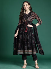 Red Embroidered Straight Kurta Trousers With Dupatta Set