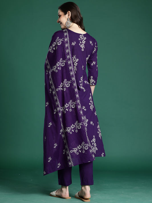 Pink Printed Straight Kurta Salwar With Dupatta Set
