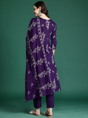 Pink Printed Straight Kurta Salwar With Dupatta Set