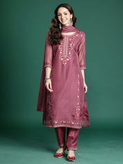 Off White Printed Straight Kurta Trousers With Dupatta Set