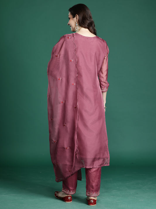 Off White Printed Straight Kurta Trousers With Dupatta Set