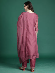 Off White Printed Straight Kurta Trousers With Dupatta Set
