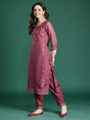 Off White Printed Straight Kurta Trousers With Dupatta Set
