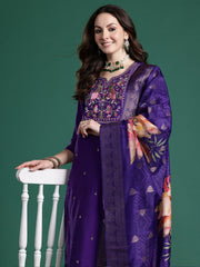 Yellow Embroidered Anarkali Kurta Trousers With Dupatta Set
