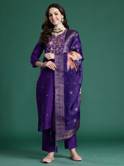 Yellow Embroidered Anarkali Kurta Trousers With Dupatta Set