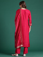 Black Printed Straight Kurta Trousers With Dupatta Set