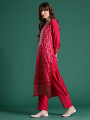 Black Printed Straight Kurta Trousers With Dupatta Set