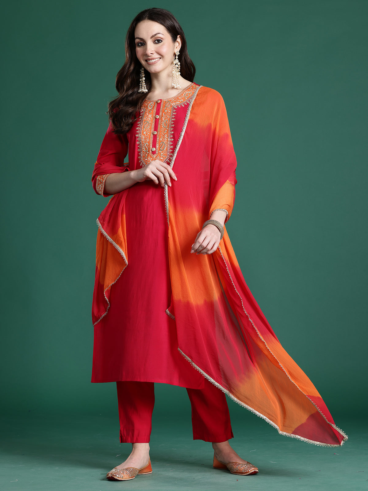 Pink Solid Straight Kurta Trousers With Dupatta set-KH9RP11156