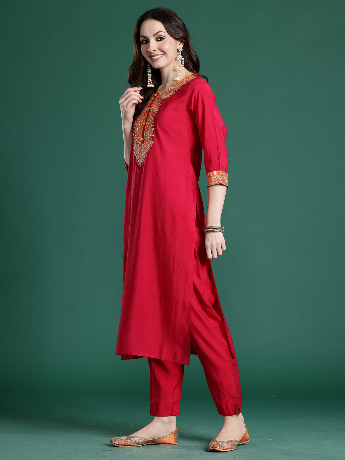 Pink Solid Straight Kurta Trousers With Dupatta set-KH9RP11156