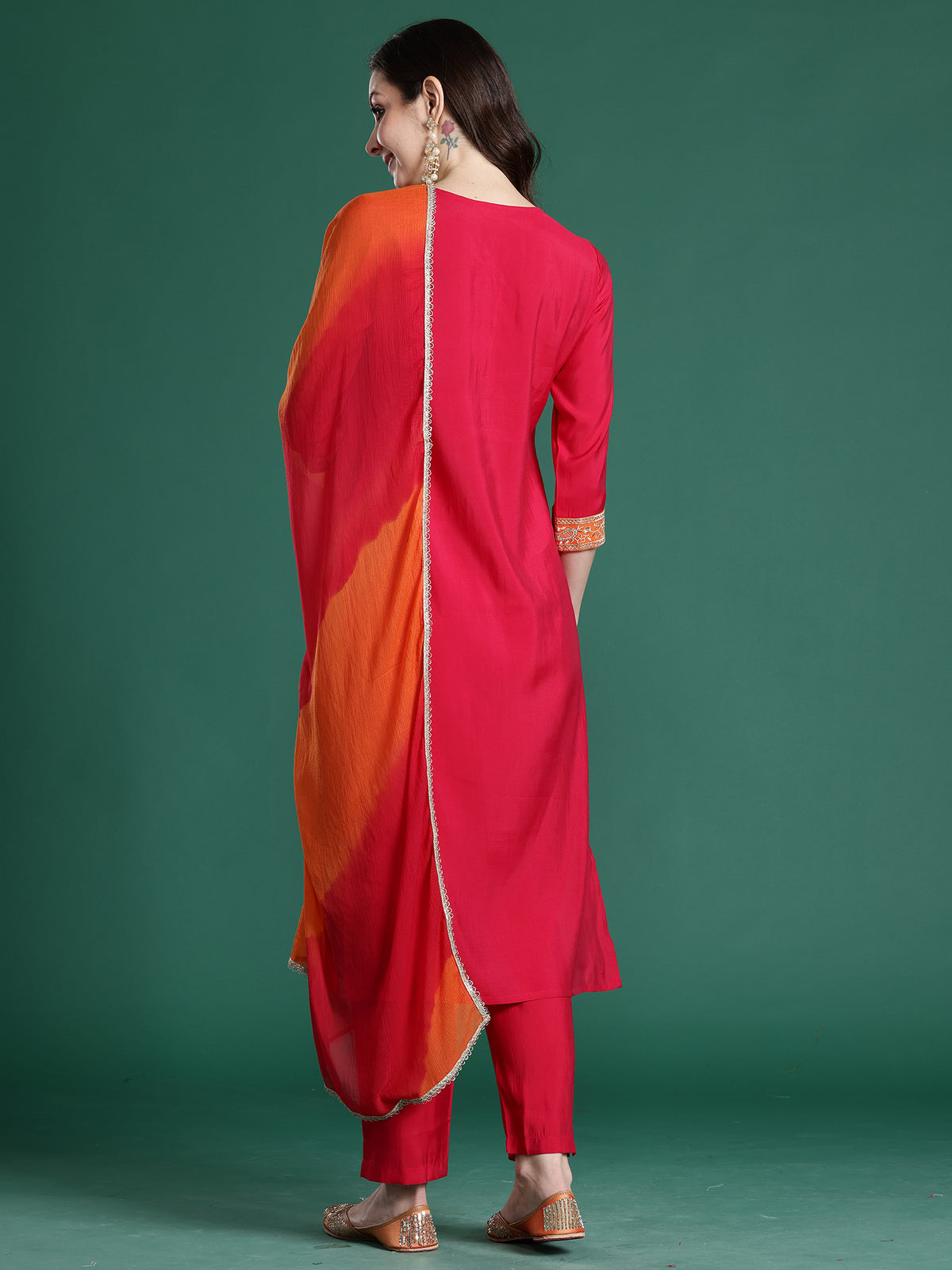 Pink Solid Straight Kurta Trousers With Dupatta set-KH9RP11156
