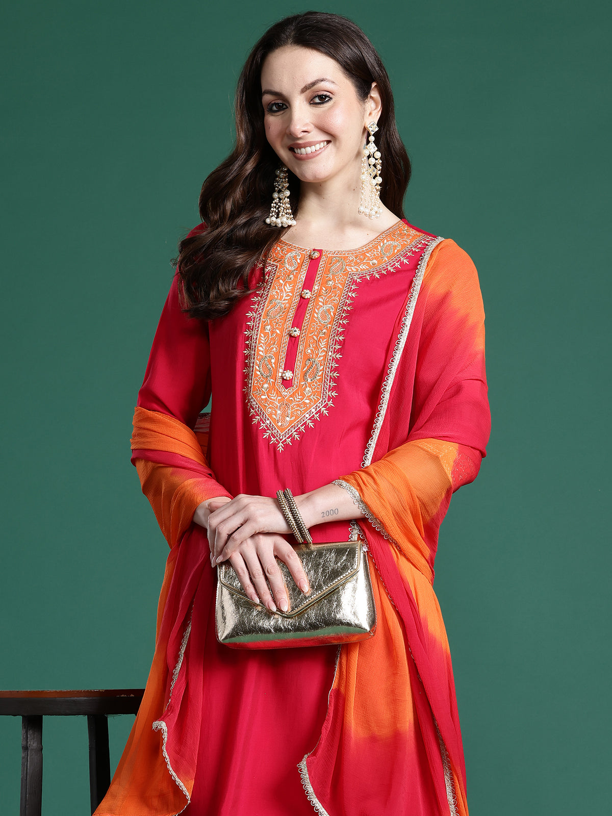 Pink Solid Straight Kurta Trousers With Dupatta set-KH9RP11156