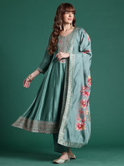 Lavender Embroidered Straight Kurta Trousers With Dupatta set