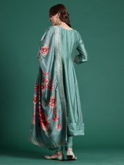 Lavender Embroidered Straight Kurta Trousers With Dupatta set