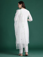 White Solid Straight Kurta Trousers With Dupatta set