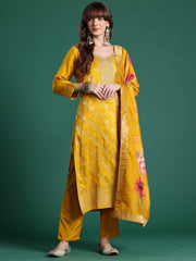 Blue Embroidered Straight Kurta Trousers With Dupatta set