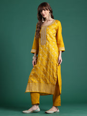 Blue Embroidered Straight Kurta Trousers With Dupatta set