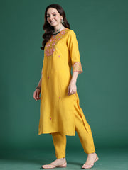 Burgundy Embroidered Straight Kurta Trousers With Dupatta Set