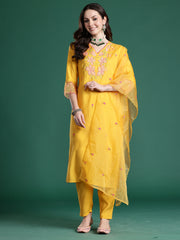 Burgundy Embroidered Straight Kurta Trousers With Dupatta Set