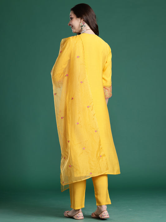 Burgundy Embroidered Straight Kurta Trousers With Dupatta Set