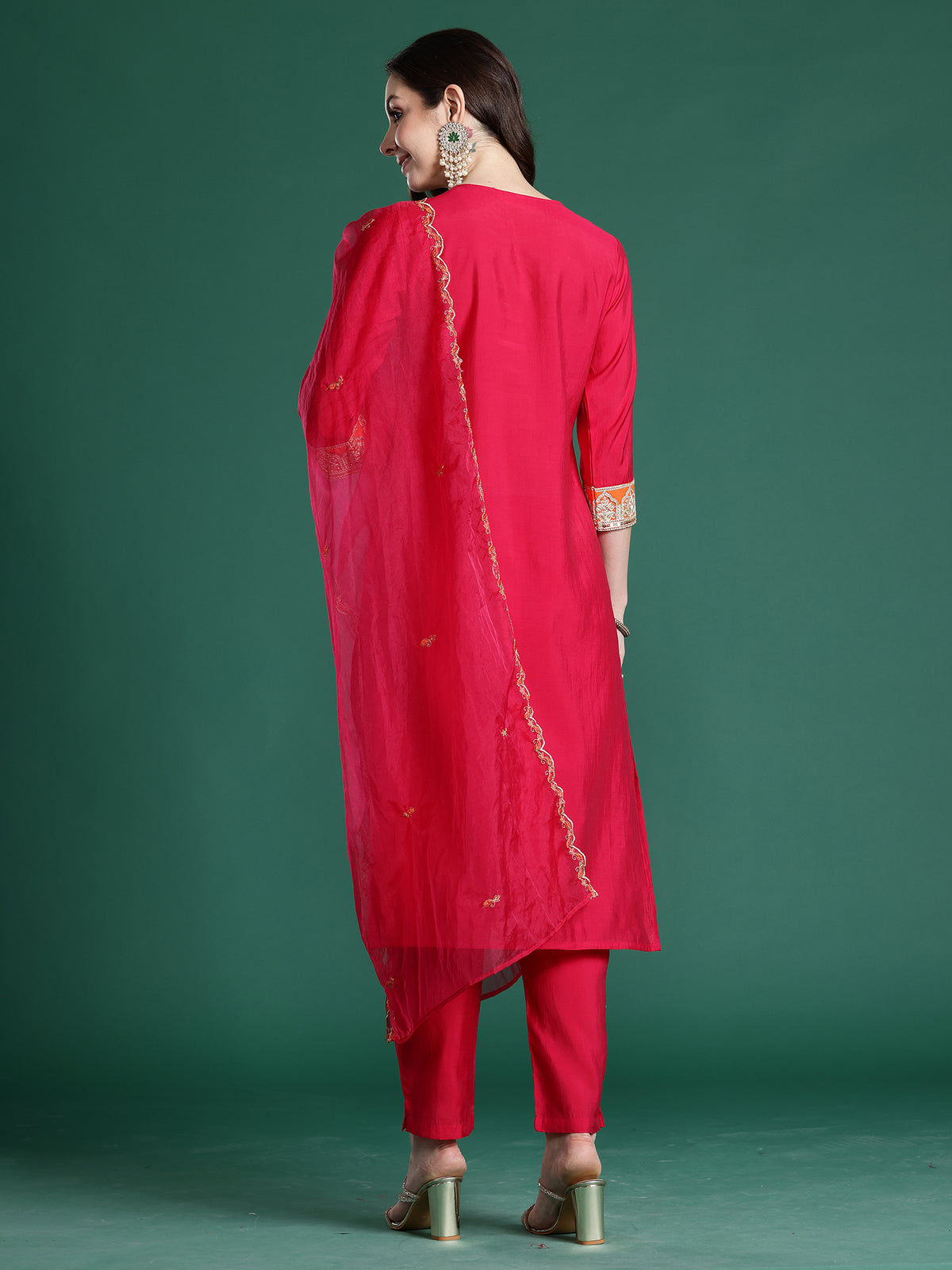 Pink Solid Straight Kurta Trousers With Dupatta set-KH9RP11159